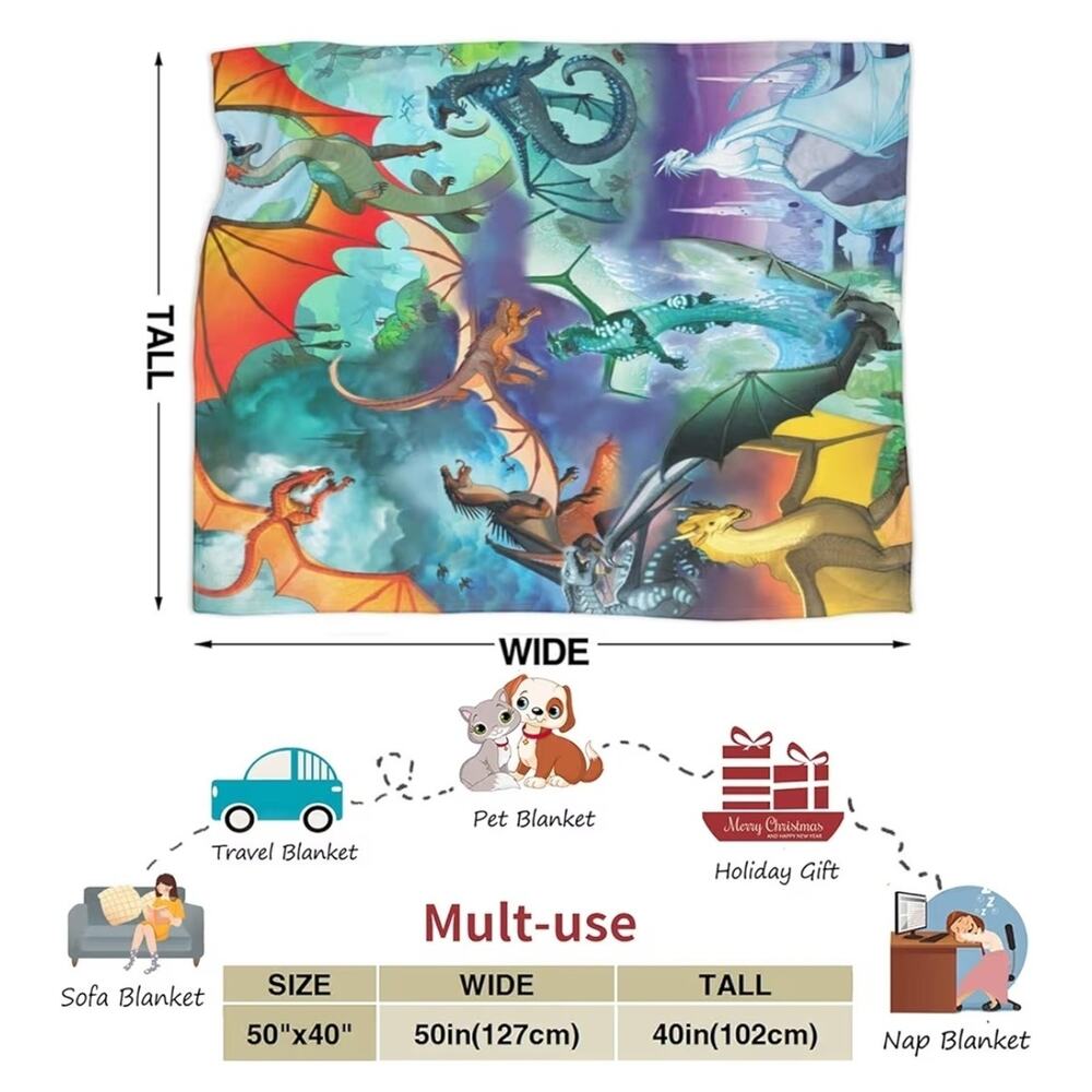 Wings Of Fire Ultra-Soft Micro Fleece Blanket, All Seasons, Bedding Sofa 50X40 - Picture 3 of 4